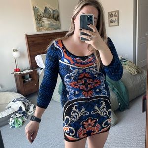 Flying Tomato Blue and Orange Sweater Mini Dress